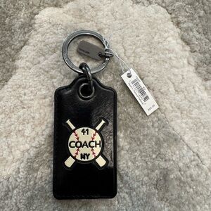 Coach Black Leather Tag Keychain